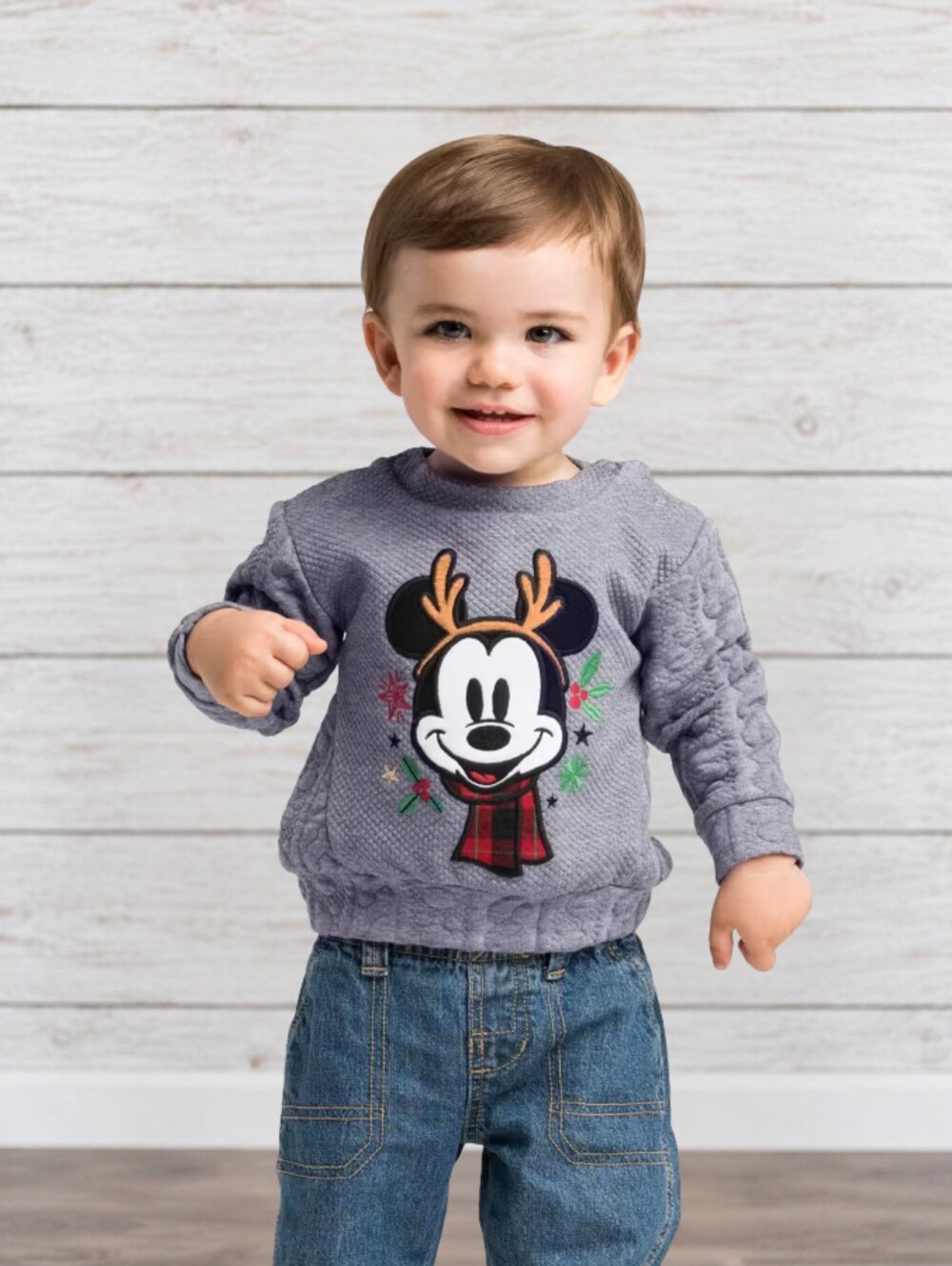 Disney Mickey Mouse Toddler Christmas Gray Reindeer Holiday Pullover Sweater 3T